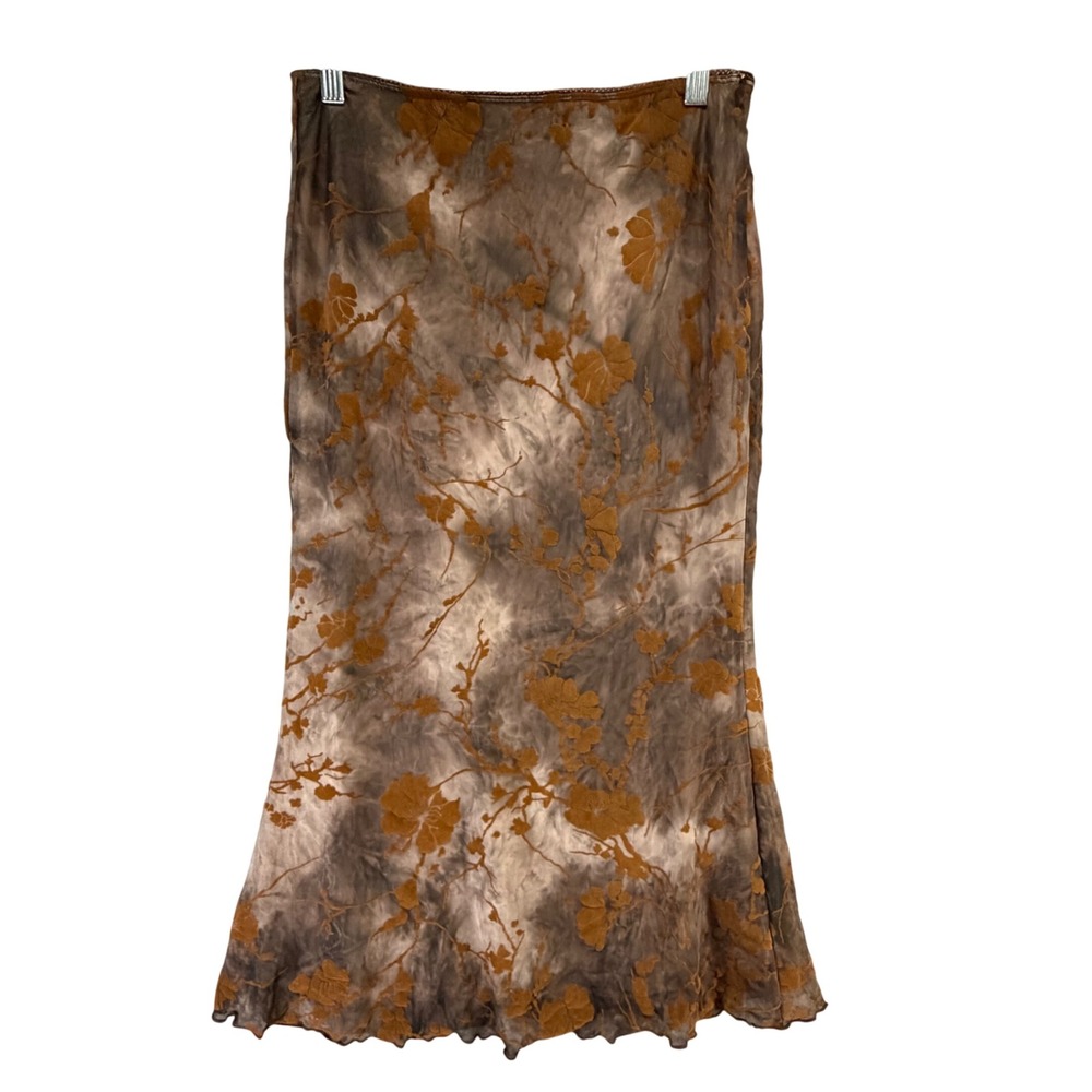 Verdusa Fishtail Mesh Midi Skirt Womens M Brown Floral Lettuce Goth Grunge Indie - Picture 2 of 16